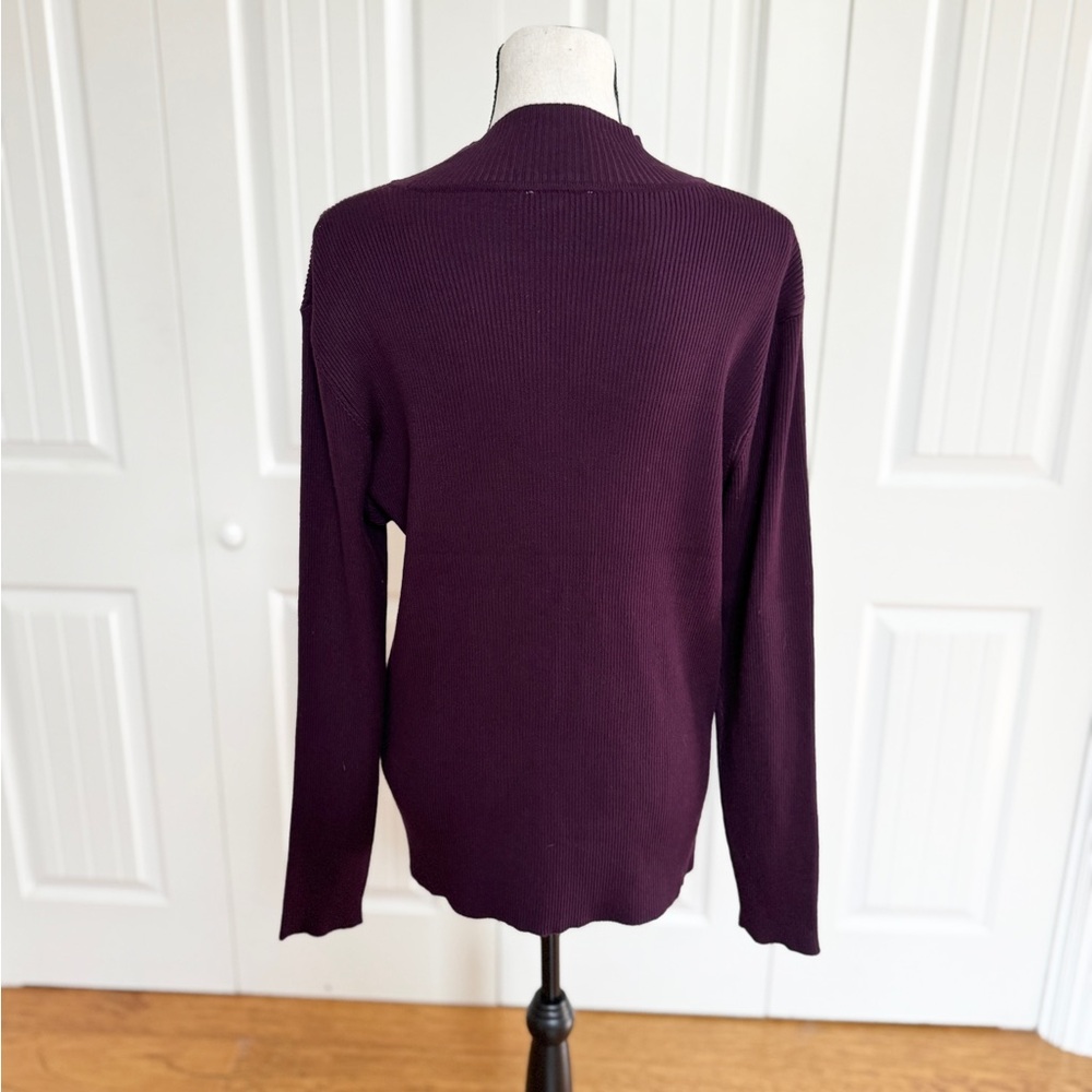 🌟NWT Calvin Klein Dark Purple Ribbed Mock Neck Keyhole Sweater XL - Picture 6 of 15